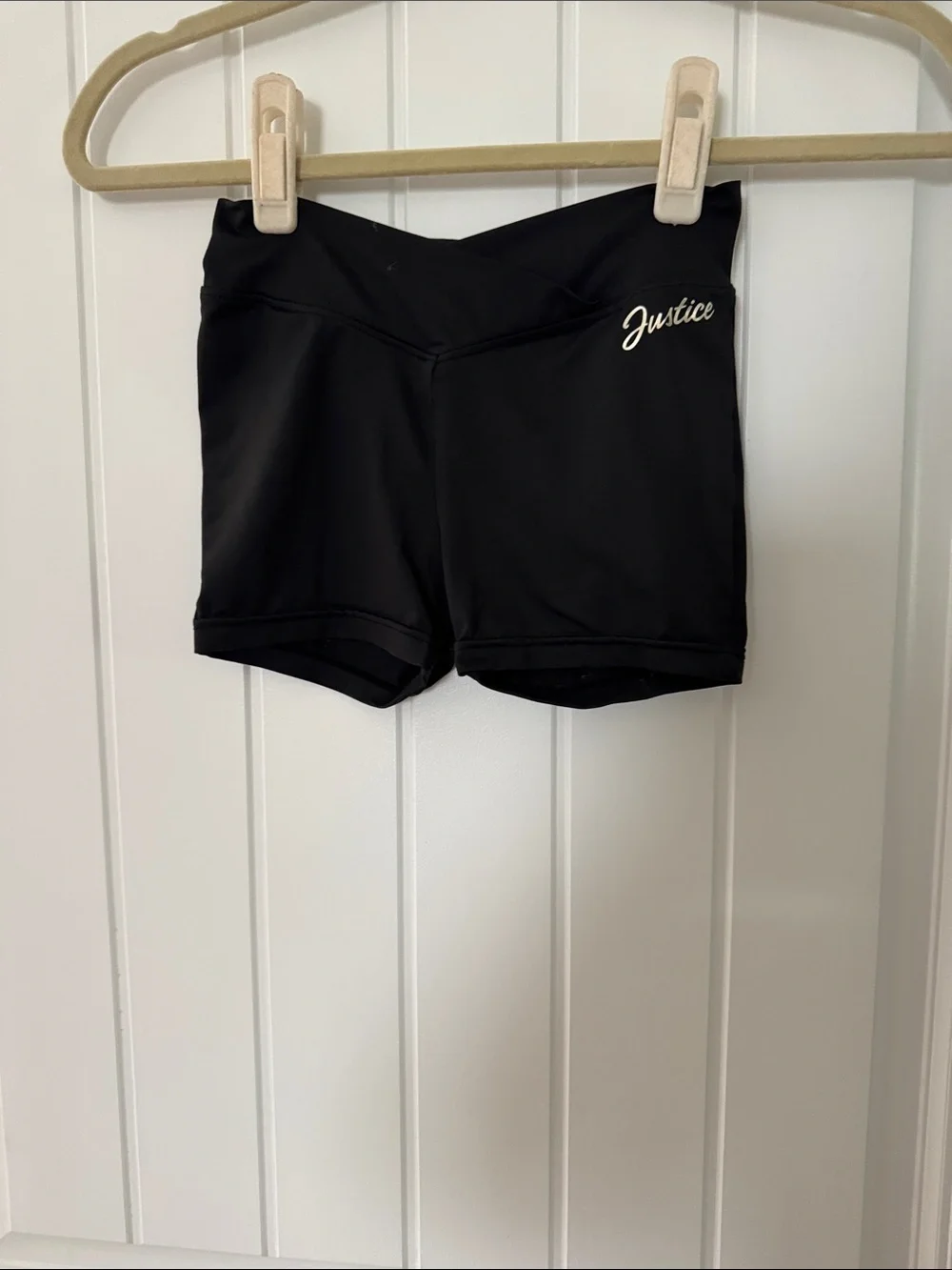 Justice Black V-Waist Athletic Shorts with Script Logo